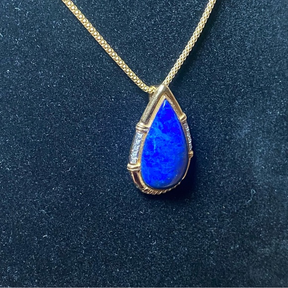 14K Lapis Lazuli Diamond Teardrop Pendant - Picture 7 of 17